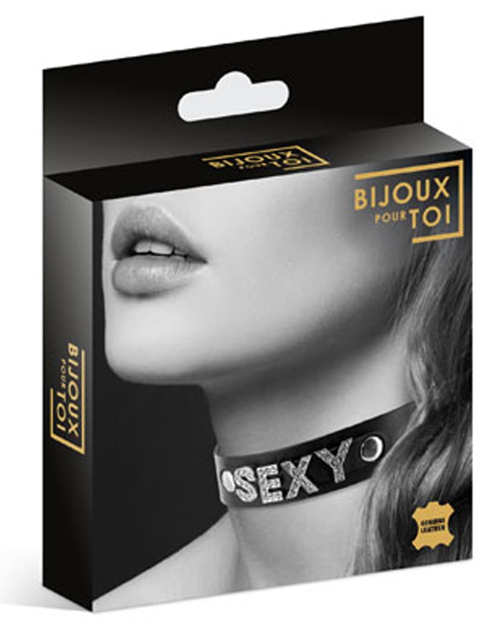 Collier en cuir noir SM avec Sexy en strass 1 collier noir à strass sexy bdsm dieppe