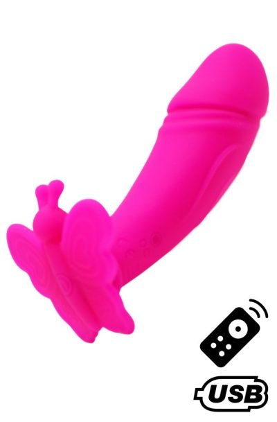 BUTTERFLY, Mini Vibromasseur avec stimulateur clitoridien Papillon rose USB, avec tlcommande