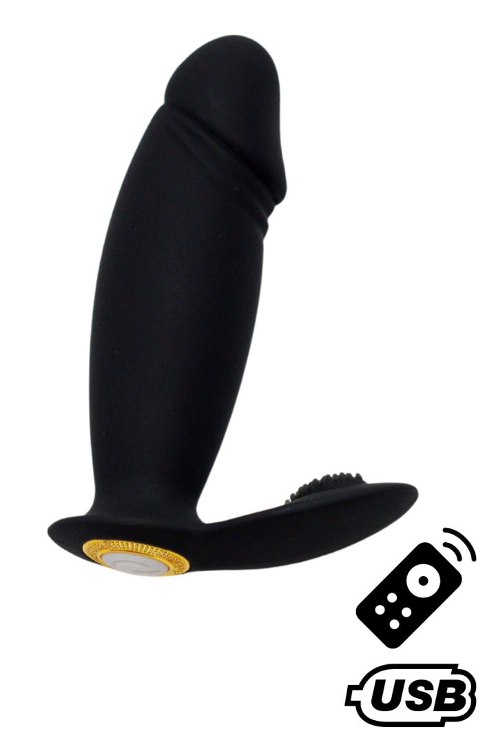 ACHILLE, Mini vibromasseur noir USB, forme pnis avec stimulation clitoridienne, avec tlcommande 1 ACHILLE, Mini vibromasseur noir USB, forme pnis avec stimulation clitoridienne, avec tlcommande