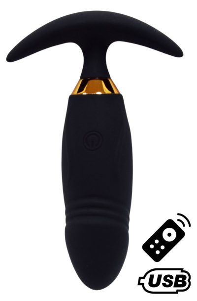 PEACH, Plug Vibrant noir long USB avec tlcommande, dans un silicone mdical doux et lisse