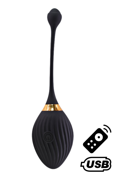WAVE, Un ?uf vibrant noir USB avec tlcommande, dans un silicone mdical doux et lisse