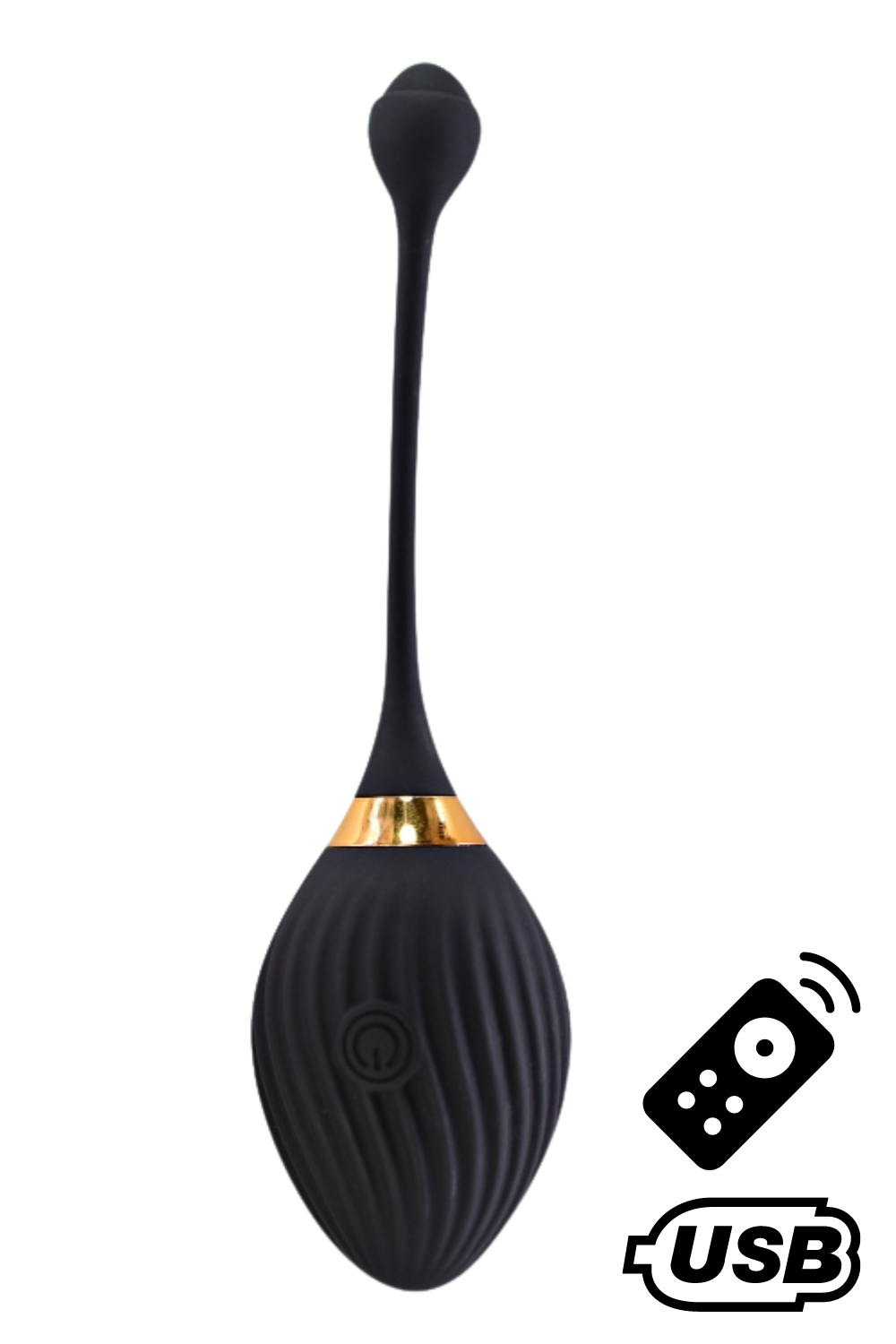 WAVE, Un ?uf vibrant noir USB avec tlcommande, dans un silicone mdical doux et lisse 1 WAVE, Un ?uf vibrant noir USB avec tlcommande, dans un silicone mdical doux et lisse