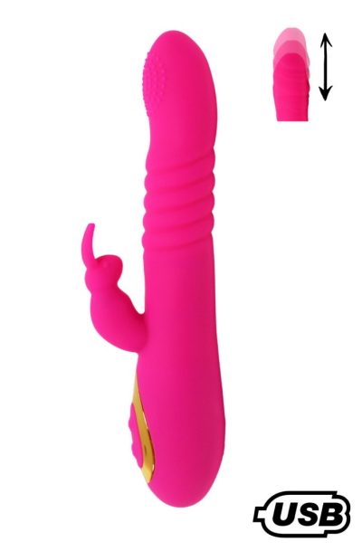 TWIST 2 Rose, Vibromasseur Rabbit va-et-vient USB en silicone mdical, dot de 18 modes de stimulation