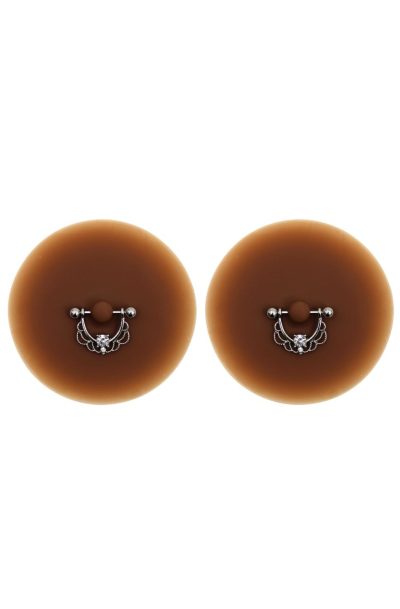 Accueil 16 Paire de cache-tétons piercing barre demi-anneau faux diamant peau foncée Couleur : Noir
