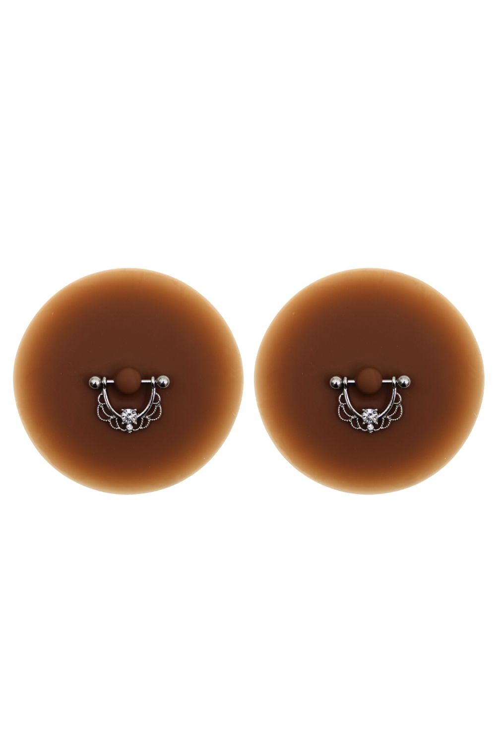 Paire de cache-tétons piercing barre demi-anneau faux diamant peau foncée Couleur : Noir 1 Paire de cache-tétons piercing barre demi-anneau faux diamant peau foncée Couleur : Noir