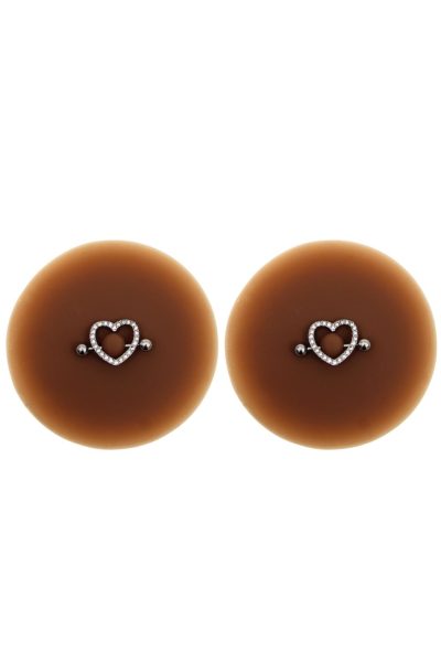 Accueil 12 Paire de cache-tétons piercing barre coeur faux diamant peau foncée Couleur : Noir