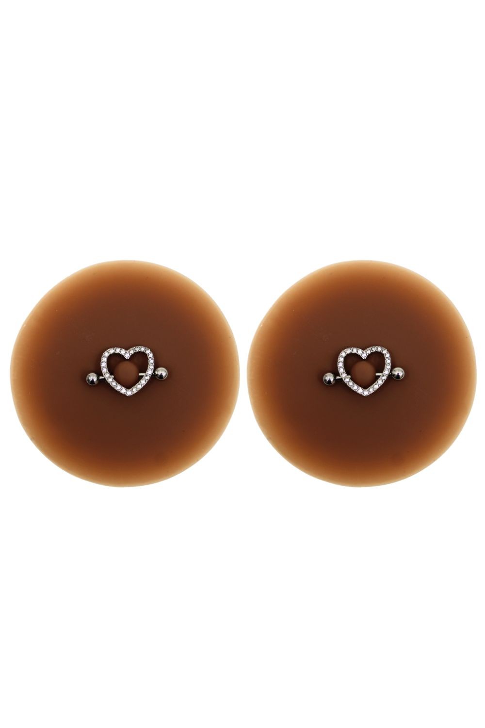 Paire de cache-tétons piercing barre coeur faux diamant peau foncée Couleur : Noir 1 Paire de cache-tétons piercing barre coeur faux diamant peau foncée Couleur : Noir