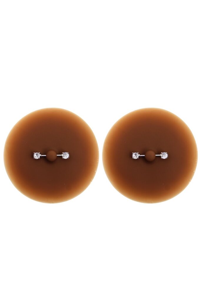 Accueil 17 Paire de cache-tétons piercing barre faux diamant peau foncée Couleur : Noir
