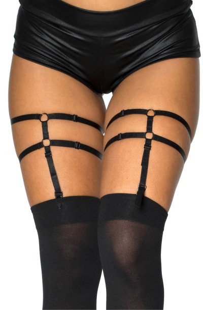 Porte-jarretelles noir brillant style harnais Taille : TU - OS, Couleur : Noir