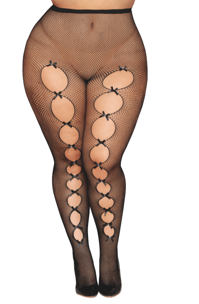 Collant fantaisie grande taille résille noir avec liseré à l'arrière Taille : TU Grande Taille - OSQ, Couleur : Noir