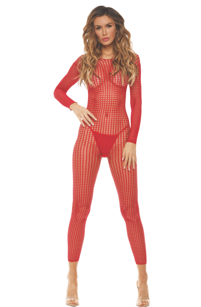 Bodystocking rouge ouvert à l'entrejambe Taille : Taille Unique - OS, Couleur : Rouge