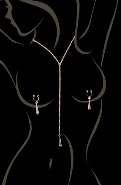 Accueil 19 bijoux de corps, pinces de seins goutte et tour de cou chainette Couleur : Doré Rose