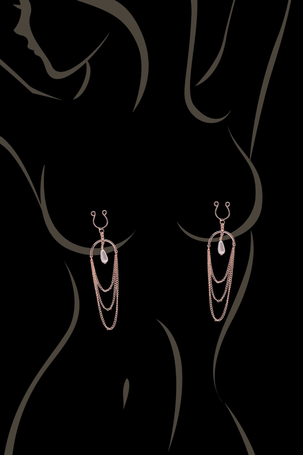 Bijoux de seins avec 3 chainettes doré rose et une perle Couleur : Doré Rose 1 Bijoux de seins avec 3 chainettes doré rose et une perle Couleur : Doré Rose