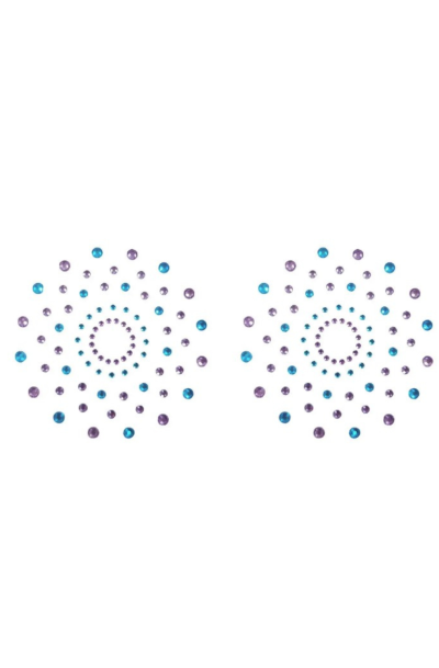 Paire de cache tétons adhésifs strass bleu et violet Couleur : Bleu/Violet