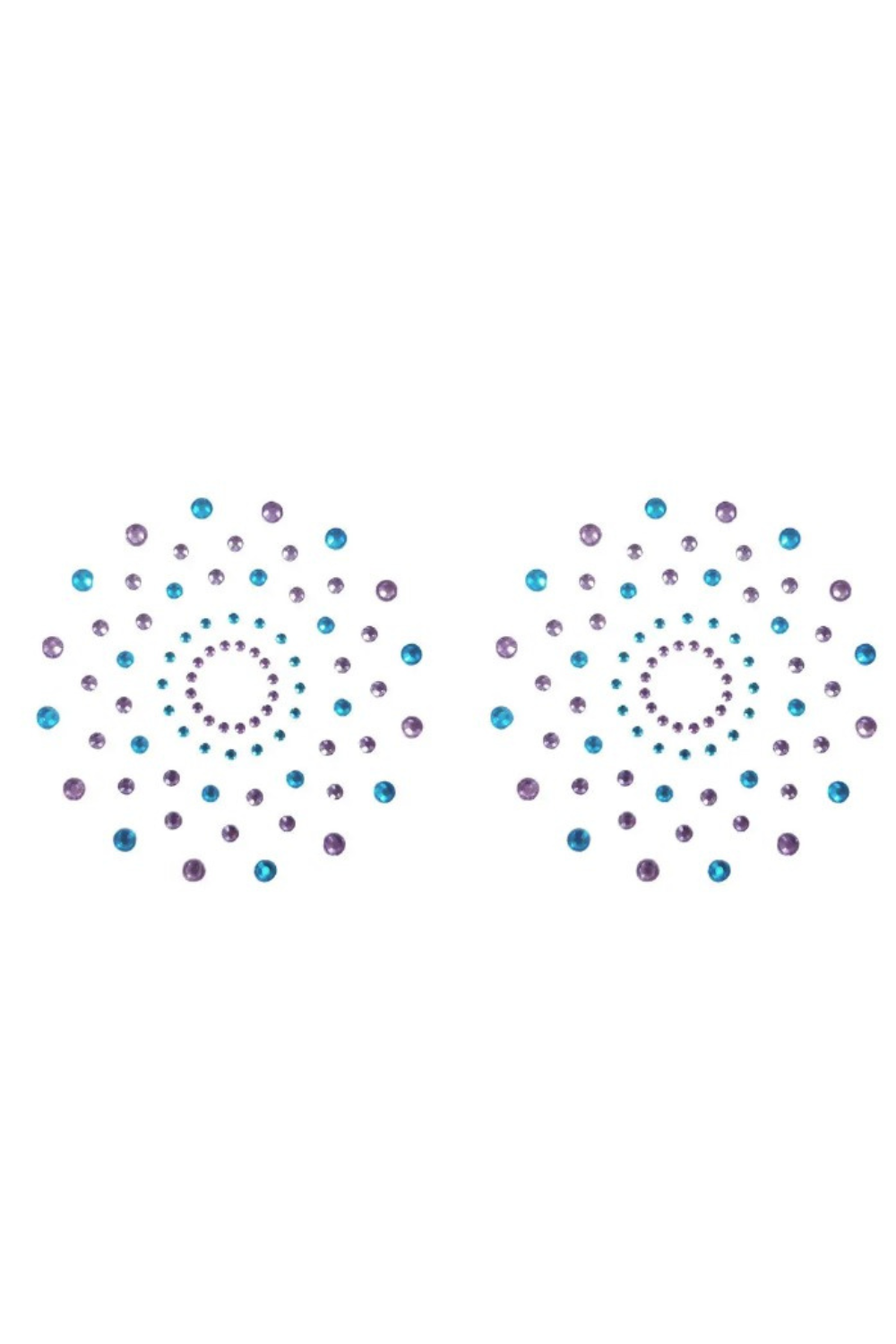 Paire de cache tétons adhésifs strass bleu et violet Couleur : Bleu/Violet 1 Paire de cache tétons adhésifs strass bleu et violet Couleur : Bleu/Violet