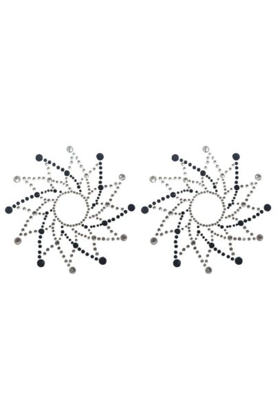 Paire de cache tétons adhésifs strass noir et blanc Couleur : Noir/Blanc