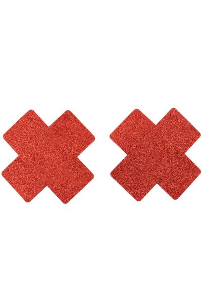 Paire de cache tétons adhésifs croix pailletée rouge Couleur : Rouge