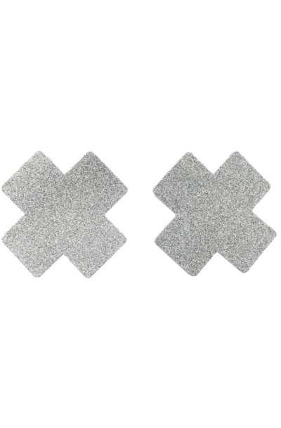 Paire de cache tétons adhésifs croix pailletée blanc Couleur : Blanc