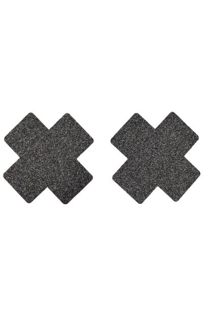 Paire de cache tétons adhésifs croix pailletée noir Couleur : Noir