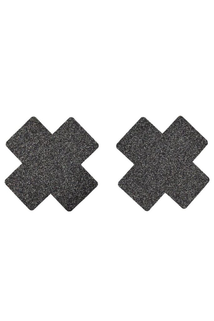 Accueil 12 Paire de cache tétons adhésifs croix pailletée noir Couleur : Noir