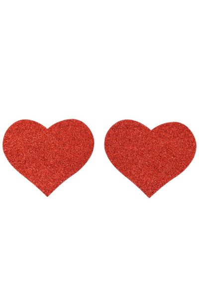 Paire de cache tétons adhésifs coeur pailleté rouge Couleur : Rouge