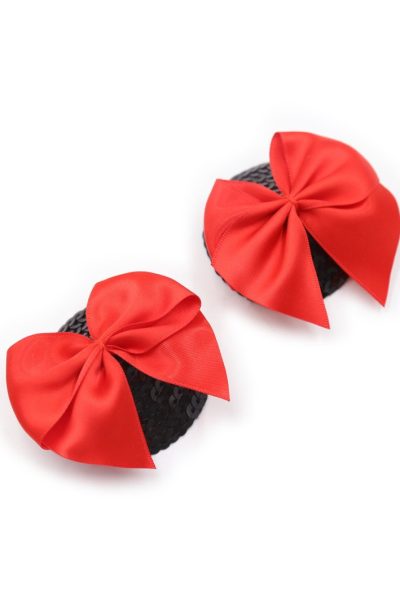 Paire de cache tétons adhésifs noir avec nœud papillon rouge Couleur : Noir/Rouge