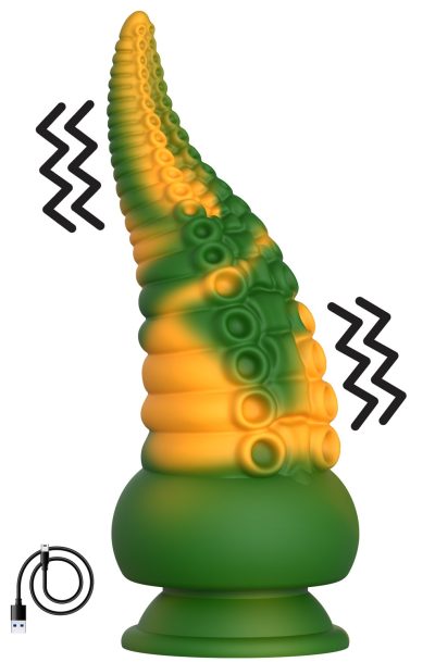 Gode ventouse tentacule Kraken vibrant 21 cm vert et jaune USB Couleur : Vert/Jaune