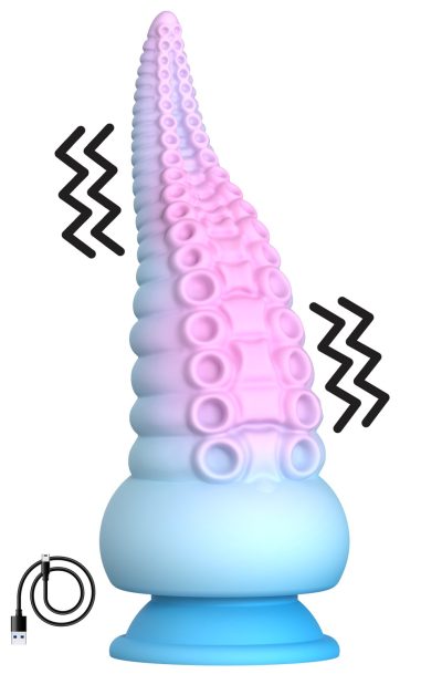 Gode ventouse tentacule Kraken vibrant 18 cm rose et bleu USB Couleur : Bleu/Rose