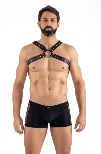 Accueil 17 Harnais homme simili cuir larges sangles avec anneaux Taille : Taille unique, Couleur : Noir