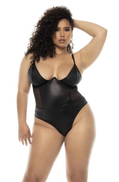 Bodystring Bibi grande taille en wetlook noir avec armatures, bretelles réglables Taille : 1X/2X, Couleur : Wetlook noir