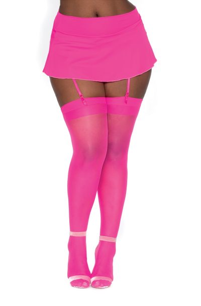 Bas nylon rose néon coutures pour jarretelles Taille : Taille Unique - OS, Couleur : Rose neon