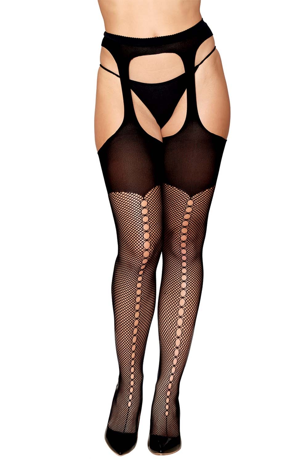 Collant porte-jarretelles en fine résille noire opaque Taille : Taille Unique - OS, Couleur : Noir 1 Collant porte-jarretelles en fine résille noire opaque Taille : Taille Unique - OS, Couleur : Noir