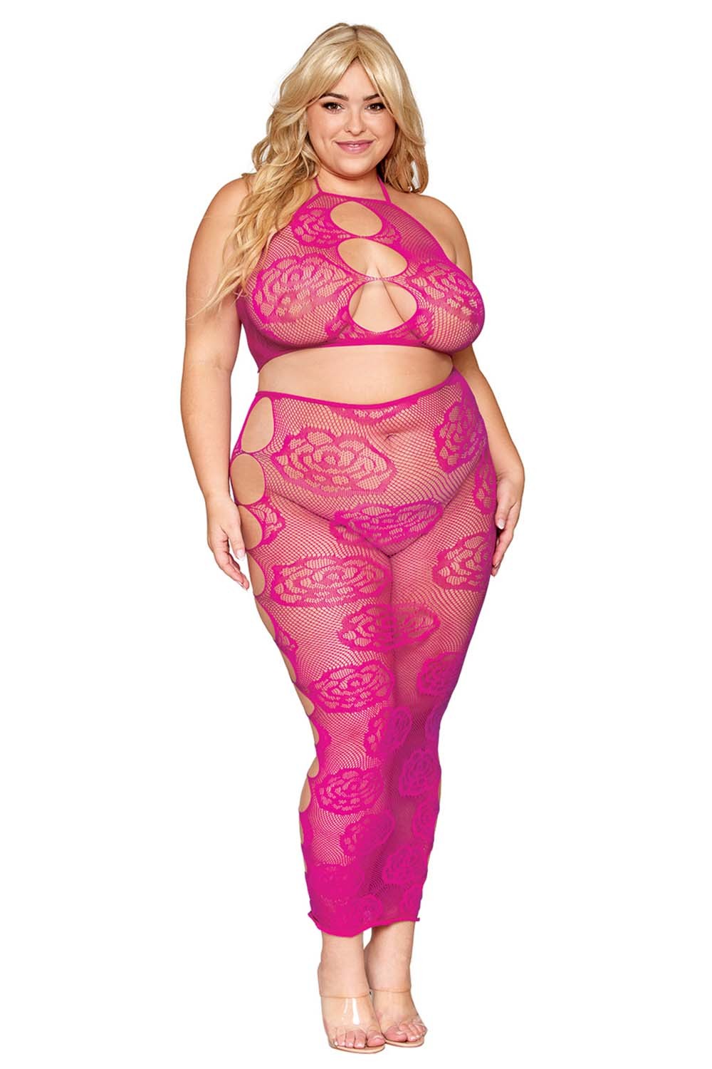 Ensemble Soutien-gorge et jupe longue en filet rose, grande taille Taille : TU Grande Taille - OSQ, Couleur : Rose 1 Ensemble Soutien-gorge et jupe longue en filet rose, grande taille Taille : TU Grande Taille - OSQ, Couleur : Rose