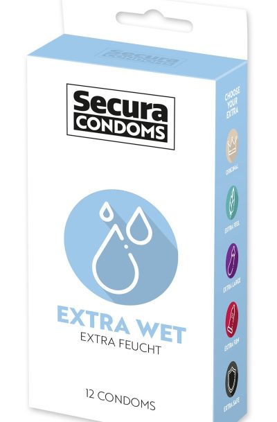 Préservatifs extra lubrifiés, en latex x12 avec réservoir Extra Wet 53 mm Contenance : Boite de 12