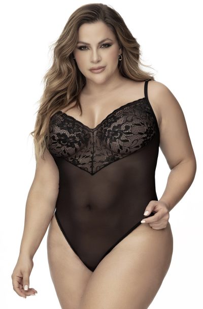 Body, grande taille, noir en dentelle et résille noire Taille : 3X/4X, Couleur : Noir