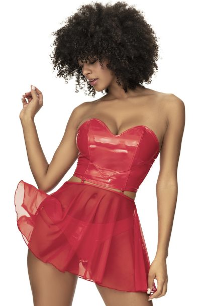 Accueil 12 Ensemble lingerie Deux Pièces "Wet Look" Rouge Taille : XL, Couleur : Rouge