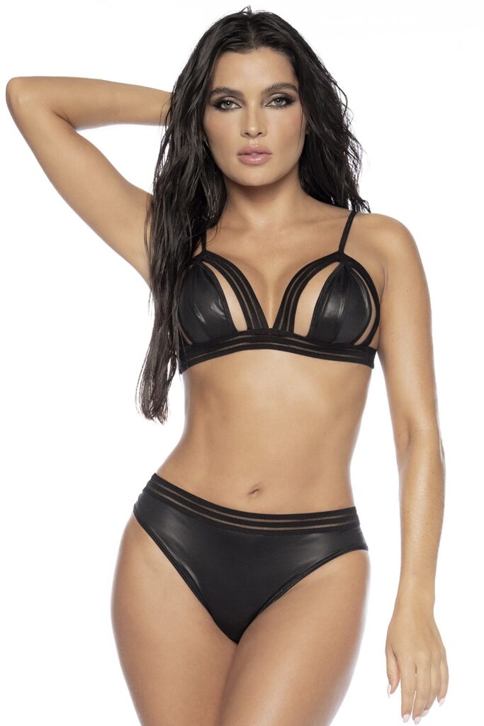 Accueil 15 Ensemble lingerie sexy 2 pièces effet mouillé Taille : L/XL, Couleur : Noir