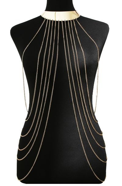 Bijou Tour de cou avec chaines de corps doré Couleur : Doré