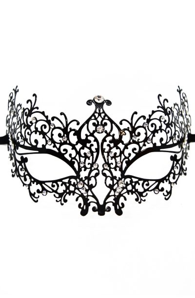 Masque vénitien Chiara rigide noir avec strass Couleur : Noir