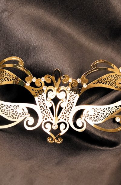 Masque vénitien Gaia rigide doré avec strass Taille : Taille unique, Couleur : Gold / Or