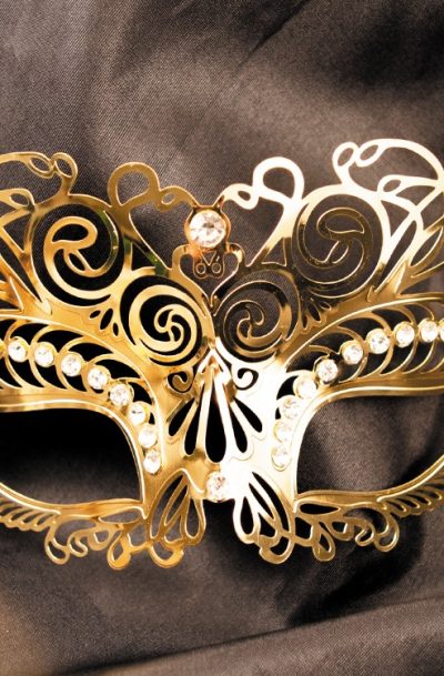 Masque vénitien Giulia rigide doré avec strass Taille : Taille unique, Couleur : Gold / Or