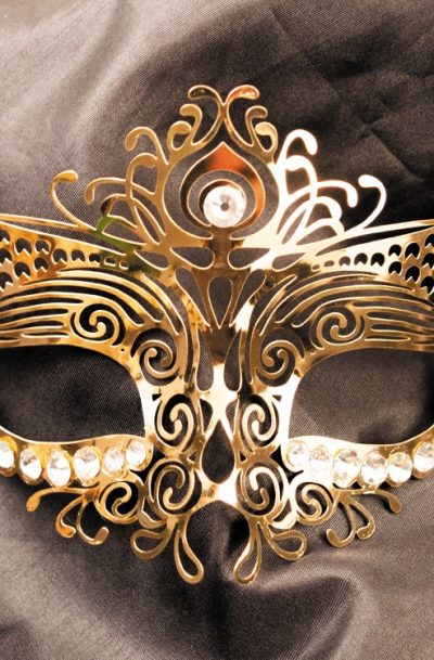 Masque vénitien Ornella rigide doré avec strass Taille : Taille unique, Couleur : Gold / Or