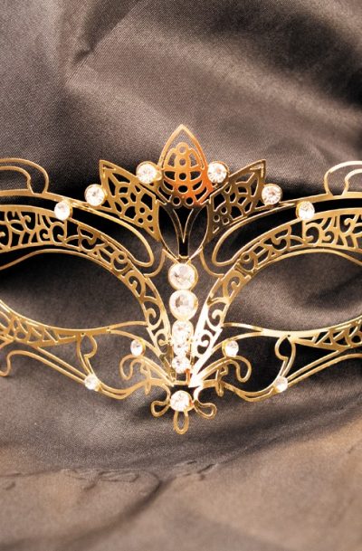 Masque vénitien Asia rigide doré avec strass Taille : Taille unique, Couleur : Gold / Or