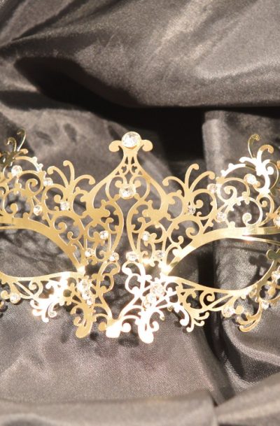 Masque vénitien Chiara rigide doré avec strass Taille : Taille unique, Couleur : Gold / Or