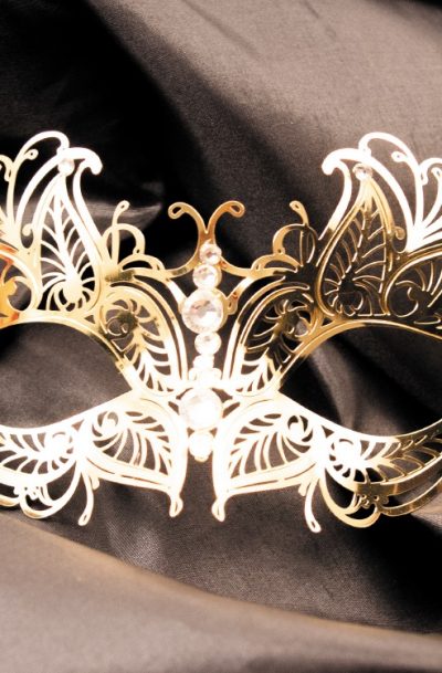 Masque vénitien Greta rigide doré avec strass Taille : Taille unique, Couleur : Gold / Or
