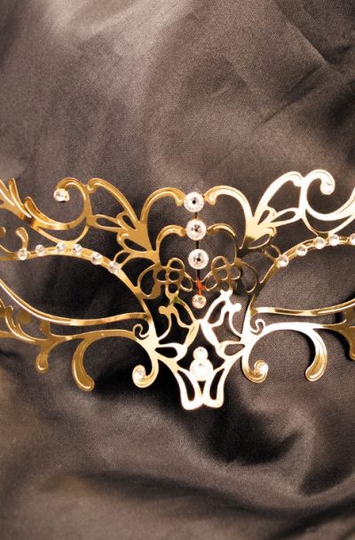 Masque vénitien Elena rigide doré avec strass Taille : Taille unique, Couleur : Gold / Or
