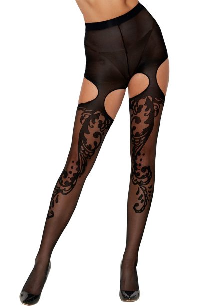 Collant fantaisie échancré sur le haut des cuisses Taille : Taille Unique - OS, Couleur : Noir