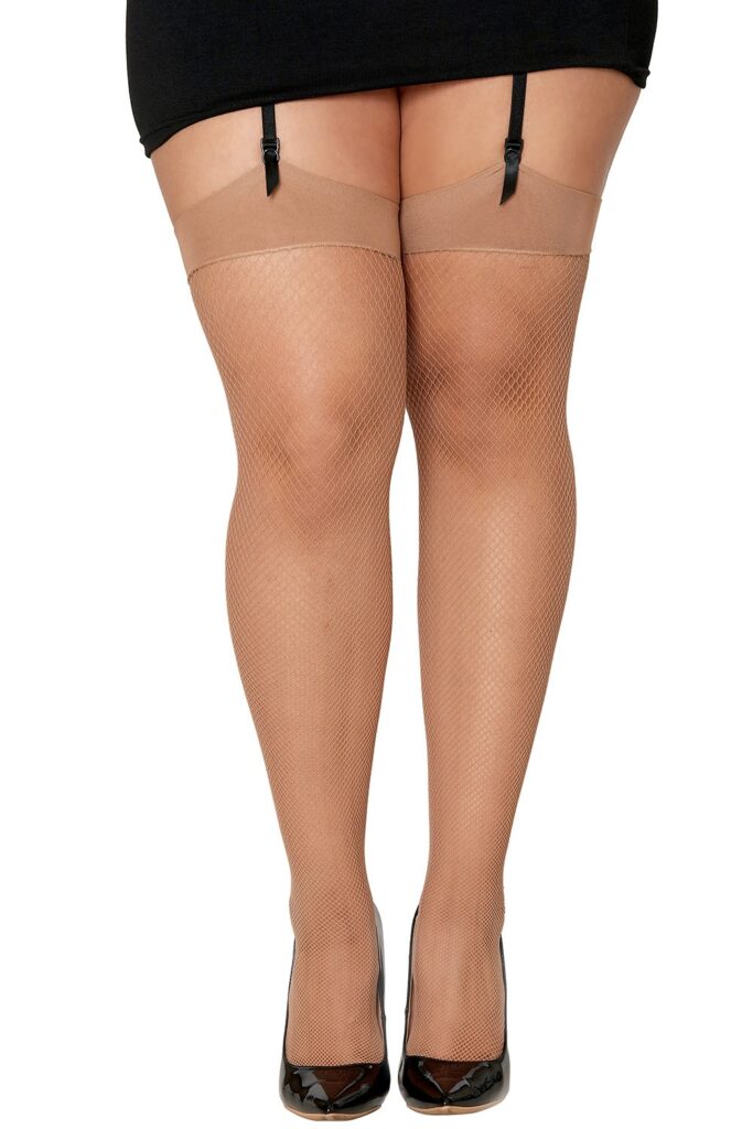 Accueil 17 Bas résille avec liseret et nœud chair grande taille Taille : TU Grande Taille - OSQ, Couleur : Chair