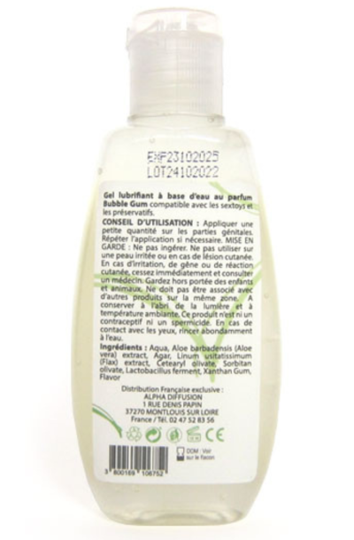 Lubrifiant à base d'eau 100% naturel Bubble Gum 90 ml Contenance : 90 ML, Parfum : Bubble gum