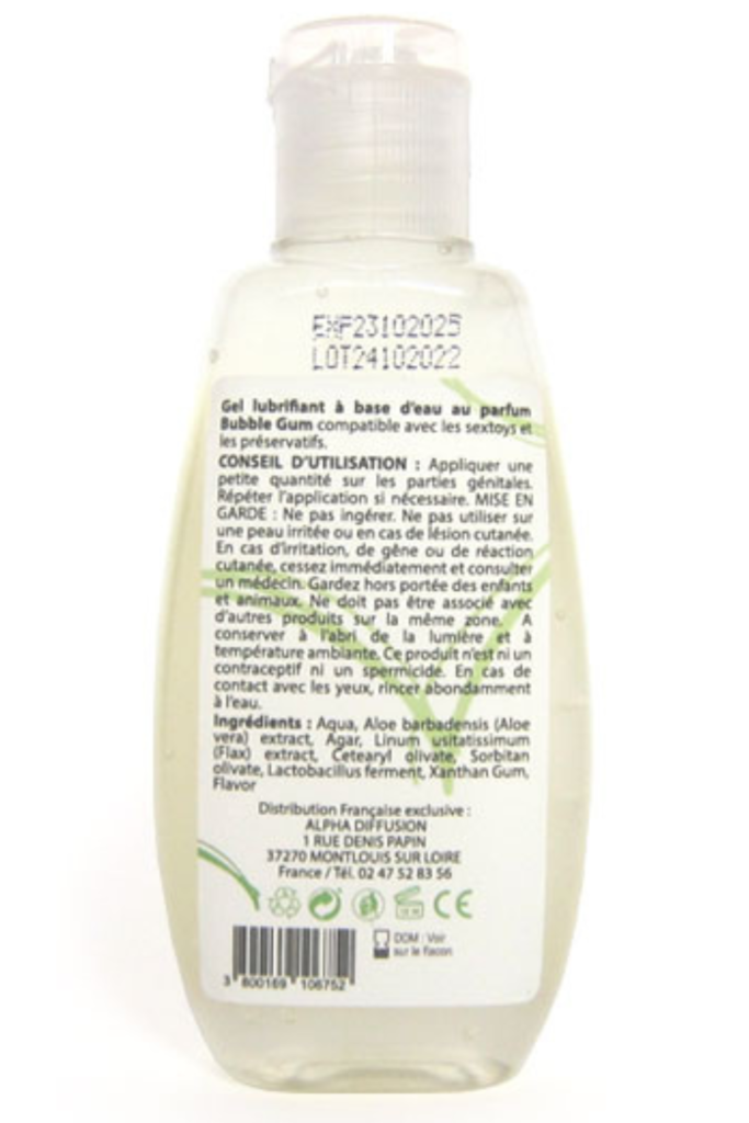 Accueil 13 Lubrifiant à base d'eau 100% naturel Bubble Gum 90 ml Contenance : 90 ML, Parfum : Bubble gum